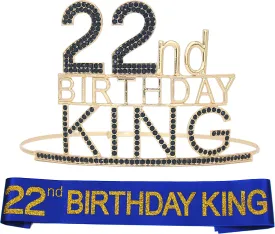 22nd Birthday Gifts for Men, 22nd Birthday King Crown, 22nd Birthday King Sash, 22nd