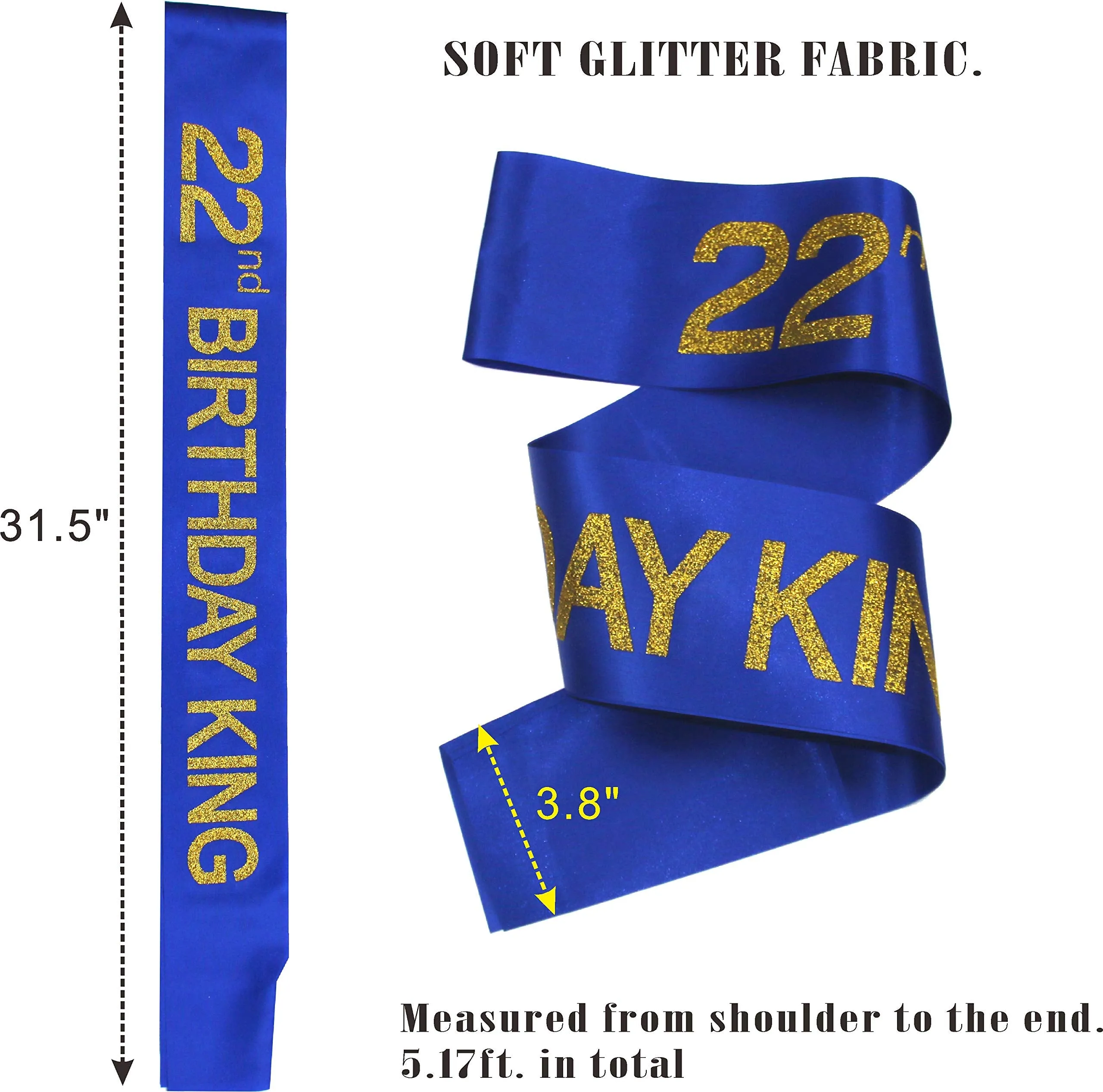 22nd Birthday Gifts for Men, 22nd Birthday King Crown, 22nd Birthday King Sash, 22nd