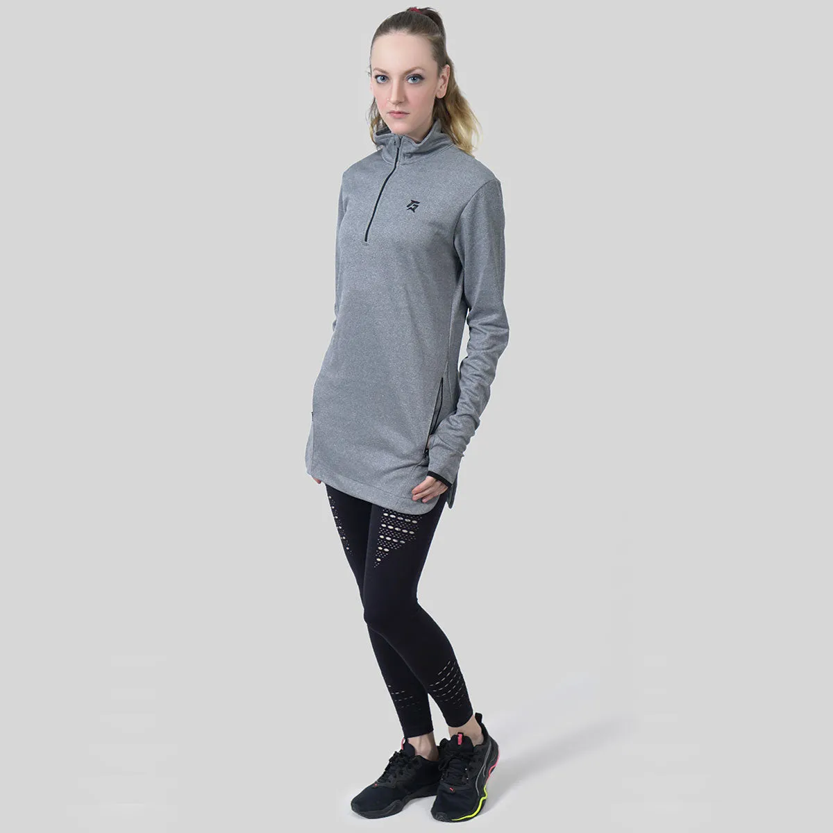 3/4 Zipper Covered Top (Grey Melange)