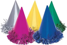 6 Foil Party Hats with Fringe Assorted Colors