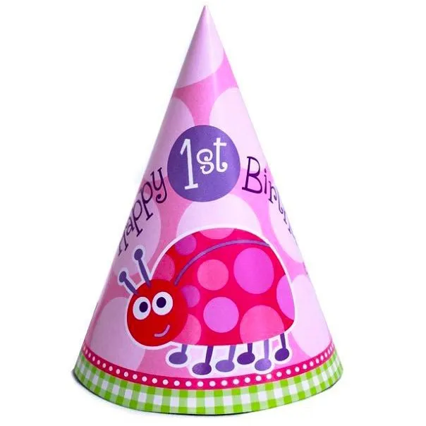 8pk 1st Birthday Ladybug Paper Party Hats