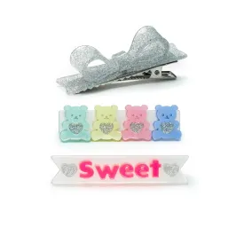 Alligator Hair Clip Set|  Sweet Bears and Bowtie Glitter| Lilies and Roses NY