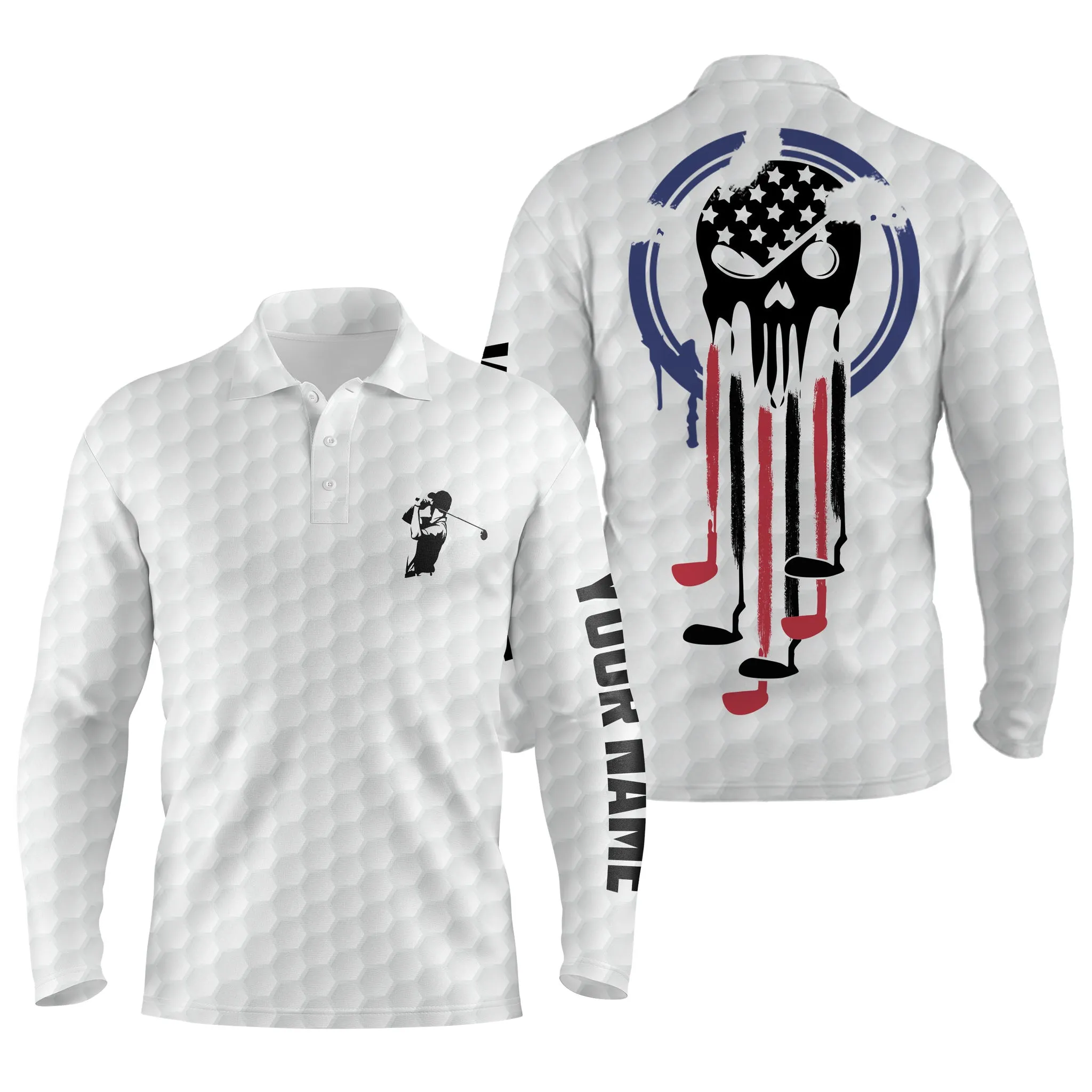 American Flag Mens Golf Long Sleeve Polos Shirts Custom Name Patriot Golf Gifts, Golf Shirts For Men