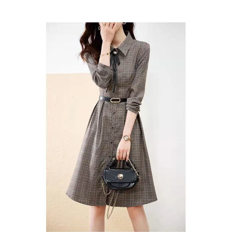 Anti-Aging Academy Plaid Retro Waist Belt Lapel Dress