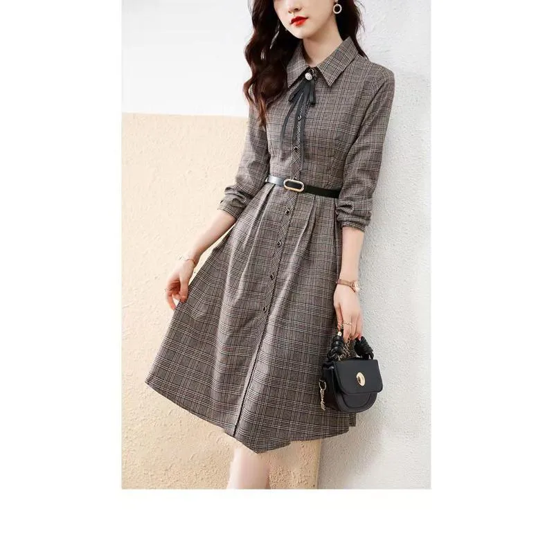 Anti-Aging Academy Plaid Retro Waist Belt Lapel Dress