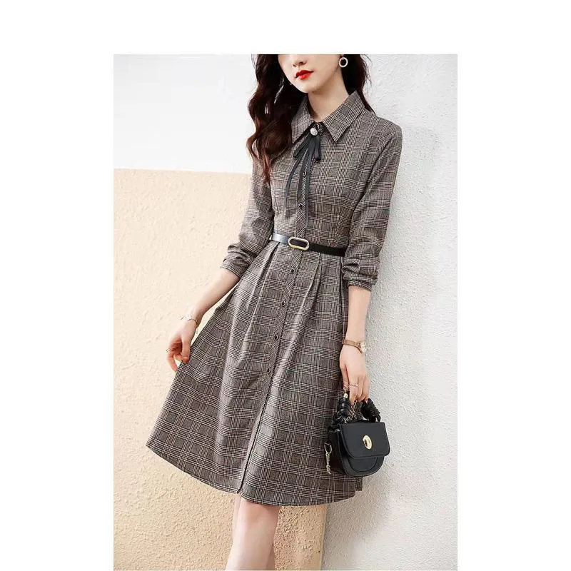 Anti-Aging Academy Plaid Retro Waist Belt Lapel Dress