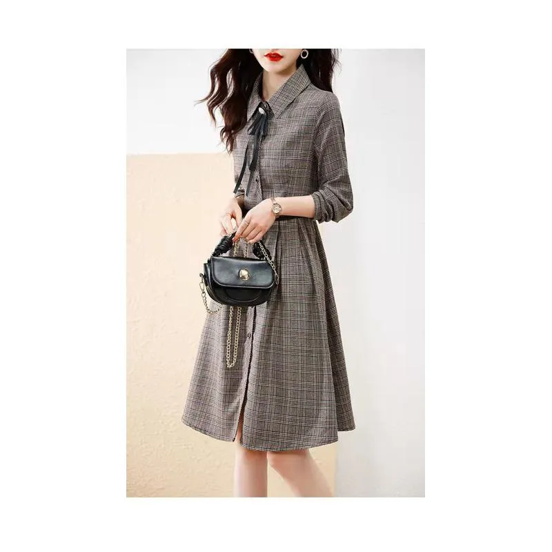 Anti-Aging Academy Plaid Retro Waist Belt Lapel Dress