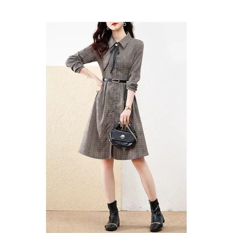 Anti-Aging Academy Plaid Retro Waist Belt Lapel Dress