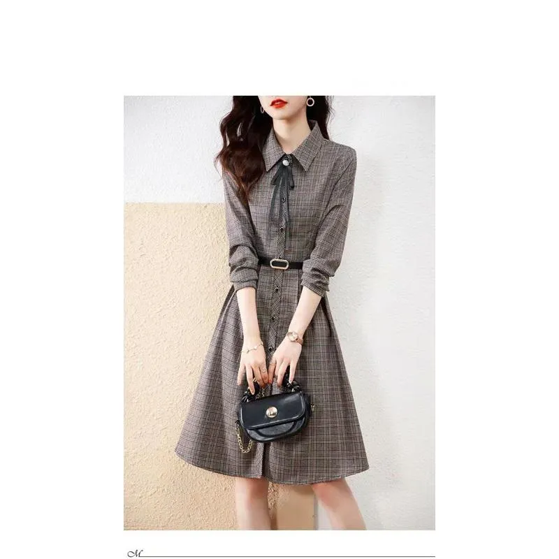 Anti-Aging Academy Plaid Retro Waist Belt Lapel Dress