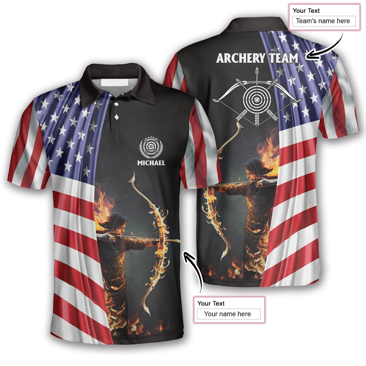 Archery Patriots Archer Custom Archery Polo Shirts For Men, Flag American Archery Shirt