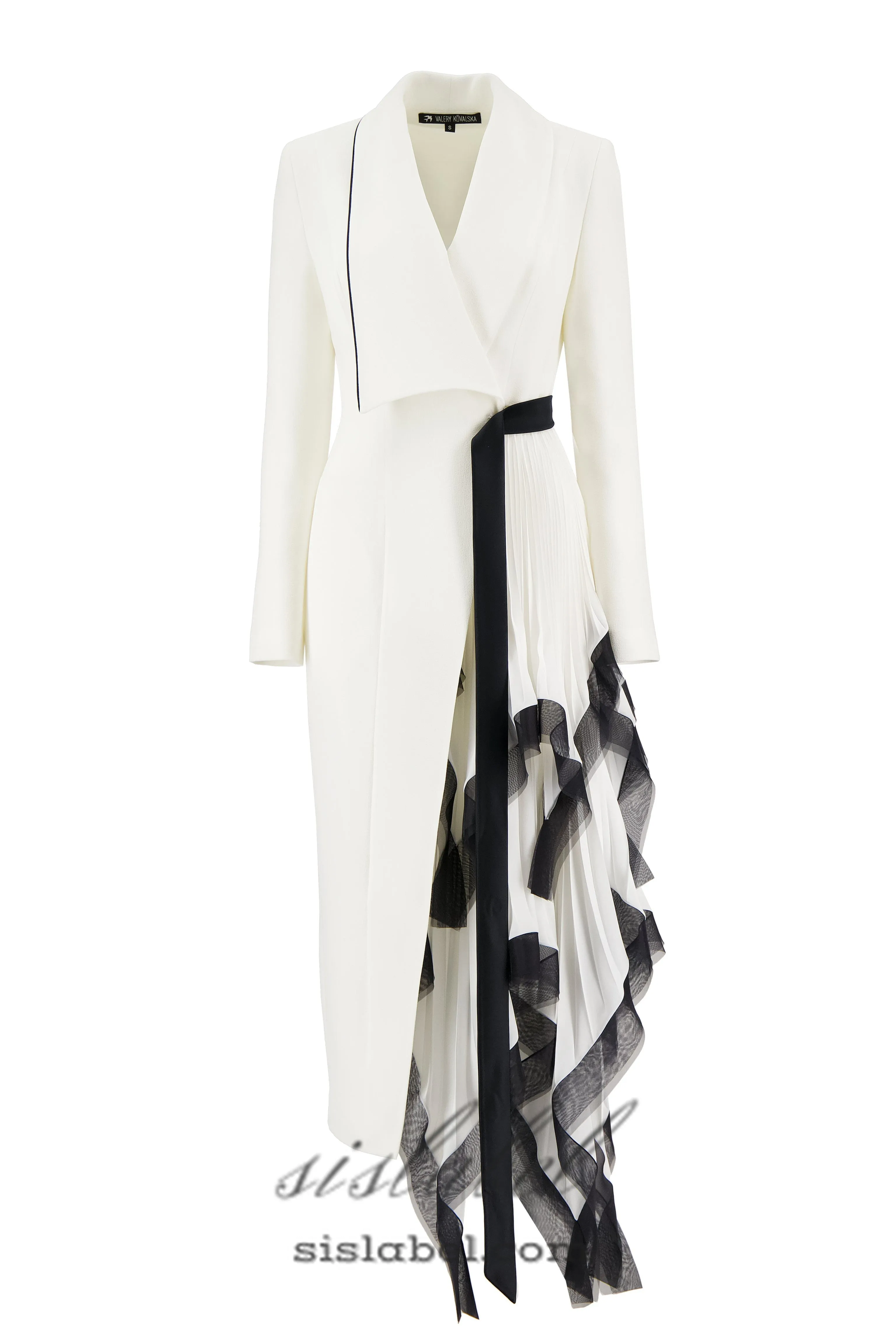 Asymmetric pleated ruffle trim blazer dress in white