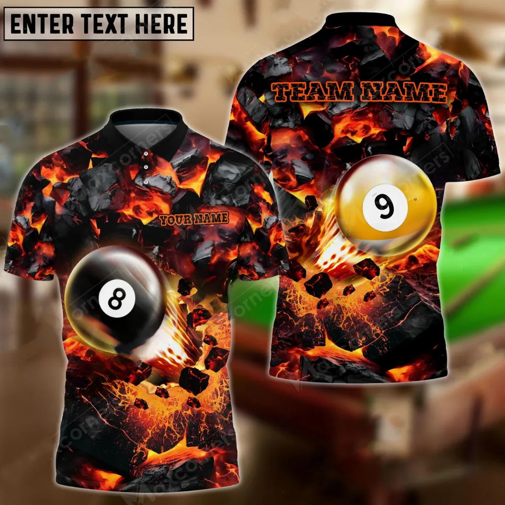 Billiard Ball 8&9 For Shoot And Destroy Multicolor Options Personalized Name, Team Name 3D Polo Shirt