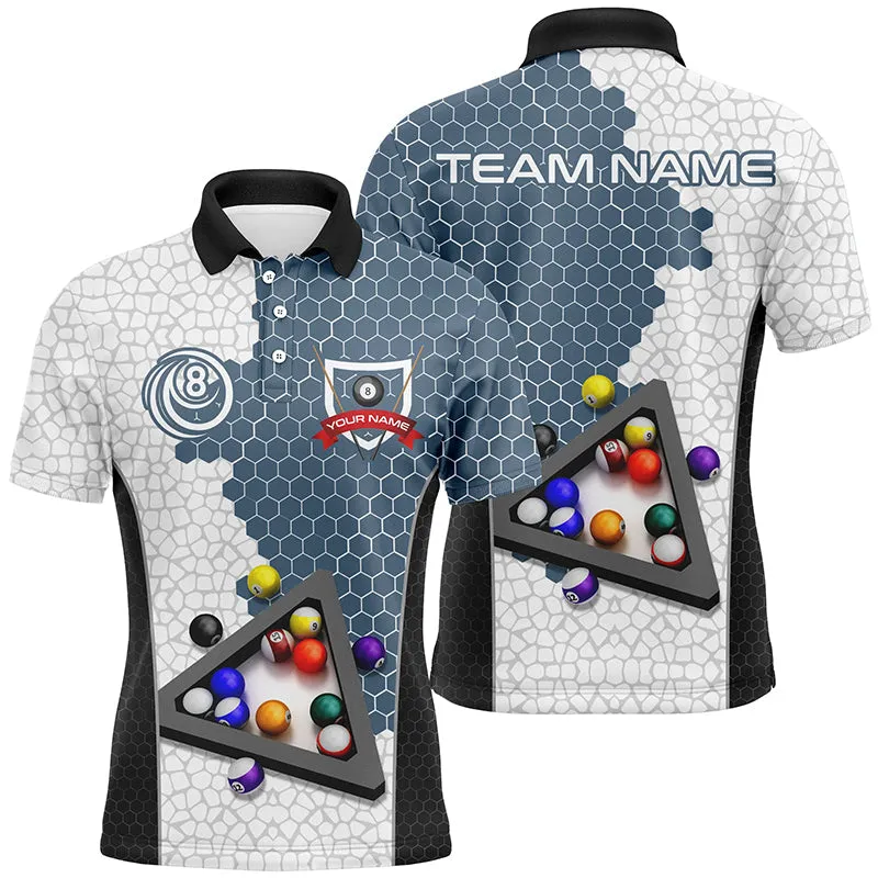 Billiard Hexagon Pattern Custom Name Billiard Polo Shirts, Perfect Gift for Pooler