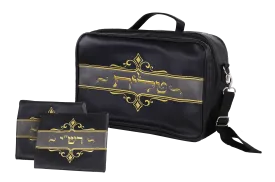 Black-Grey Travel Tallit Bag With Rashi-R"T Bags