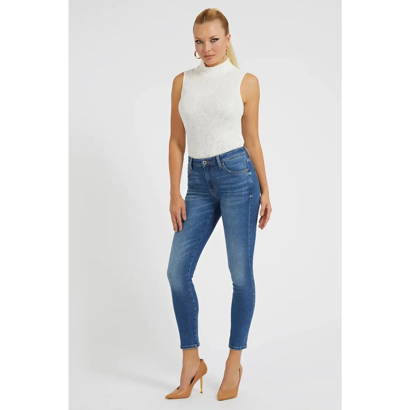 Blue Mid Rise Curvy Skinny Jeans