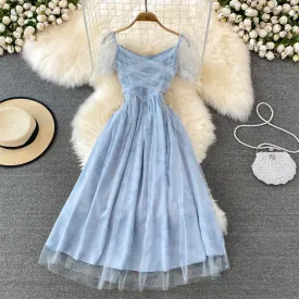 Blue tulle short dress A line summer dress   S336