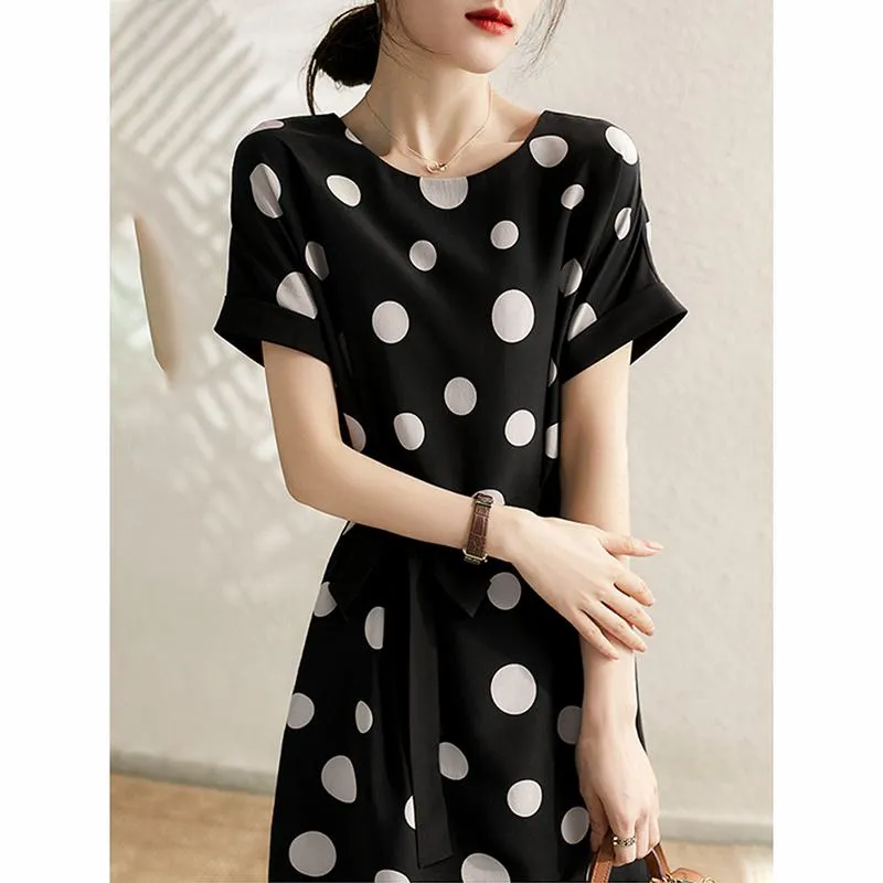 Bow Tie Slimming Cinched Waist Tie-Up Polka Dot Chic Dress