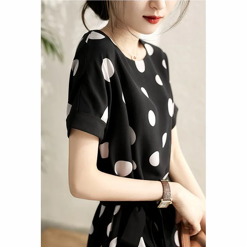 Bow Tie Slimming Cinched Waist Tie-Up Polka Dot Chic Dress