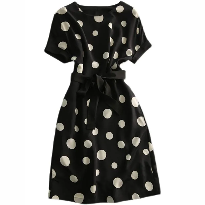 Bow Tie Slimming Cinched Waist Tie-Up Polka Dot Chic Dress