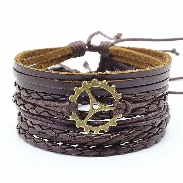 Bronze Alloy Charm Leather Bracelet