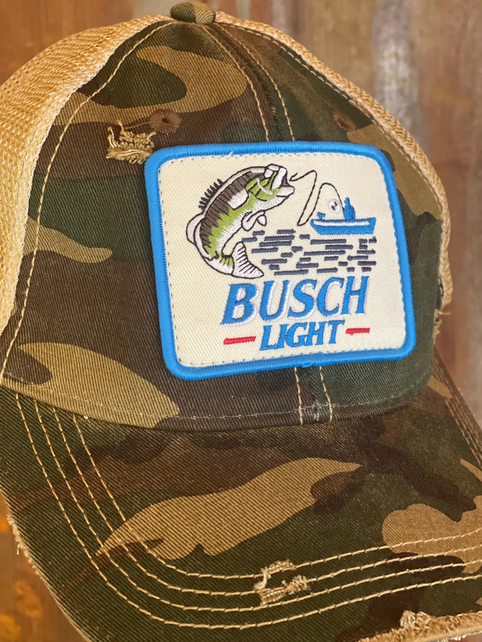 Busch Light Fishing Hat- Distressed Camo Snapback