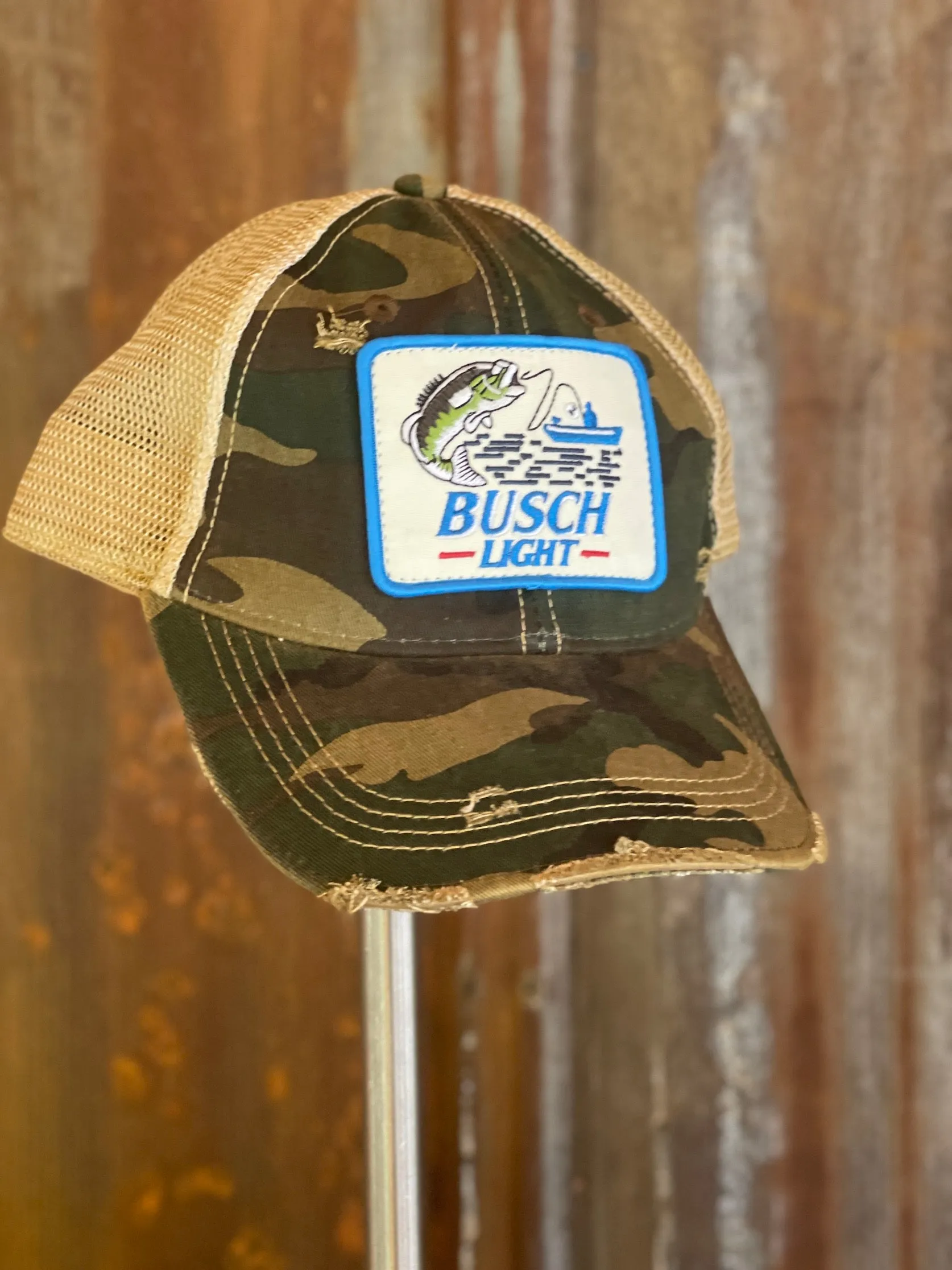 Busch Light Fishing Hat- Distressed Camo Snapback