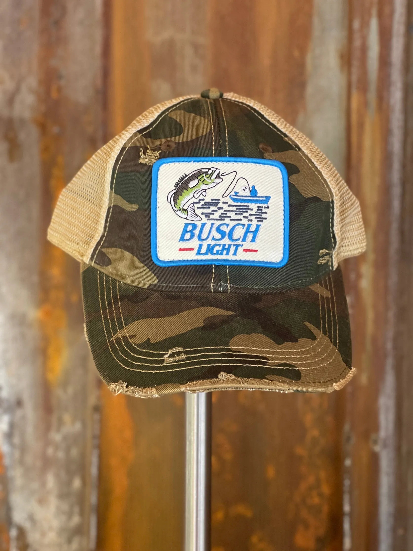 Busch Light Fishing Hat- Distressed Camo Snapback