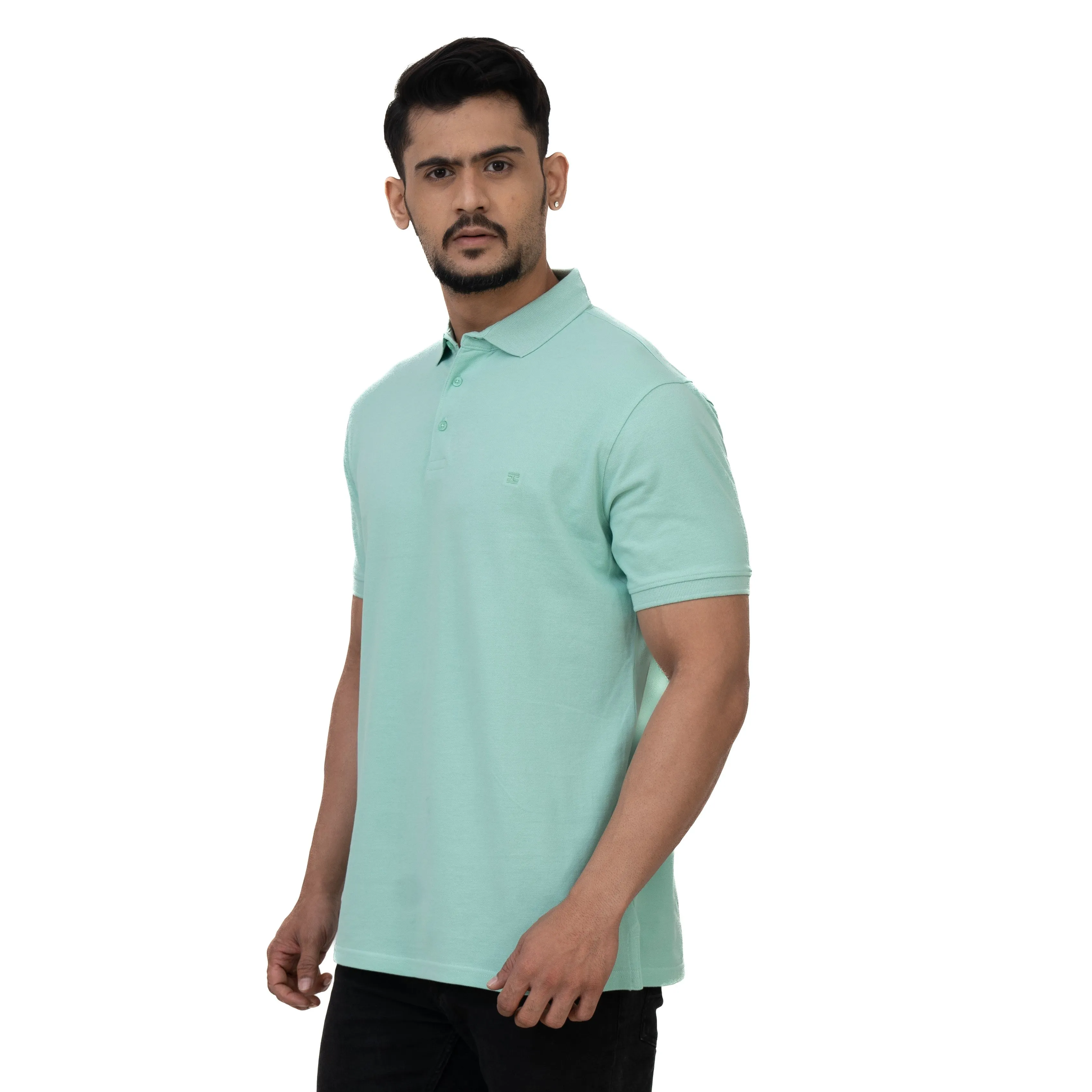 Cotstyle Cotton Fabrics Polo Short Length Plain Half Sleeve Casual & Daily Wear Men's T Shirts - Pack of 1 -  Litchen Colour