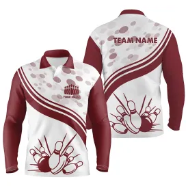 Custom Vintage White Bowling Long Sleeve Polo Shirts For Men, Personalized Bowling Team Jerseys