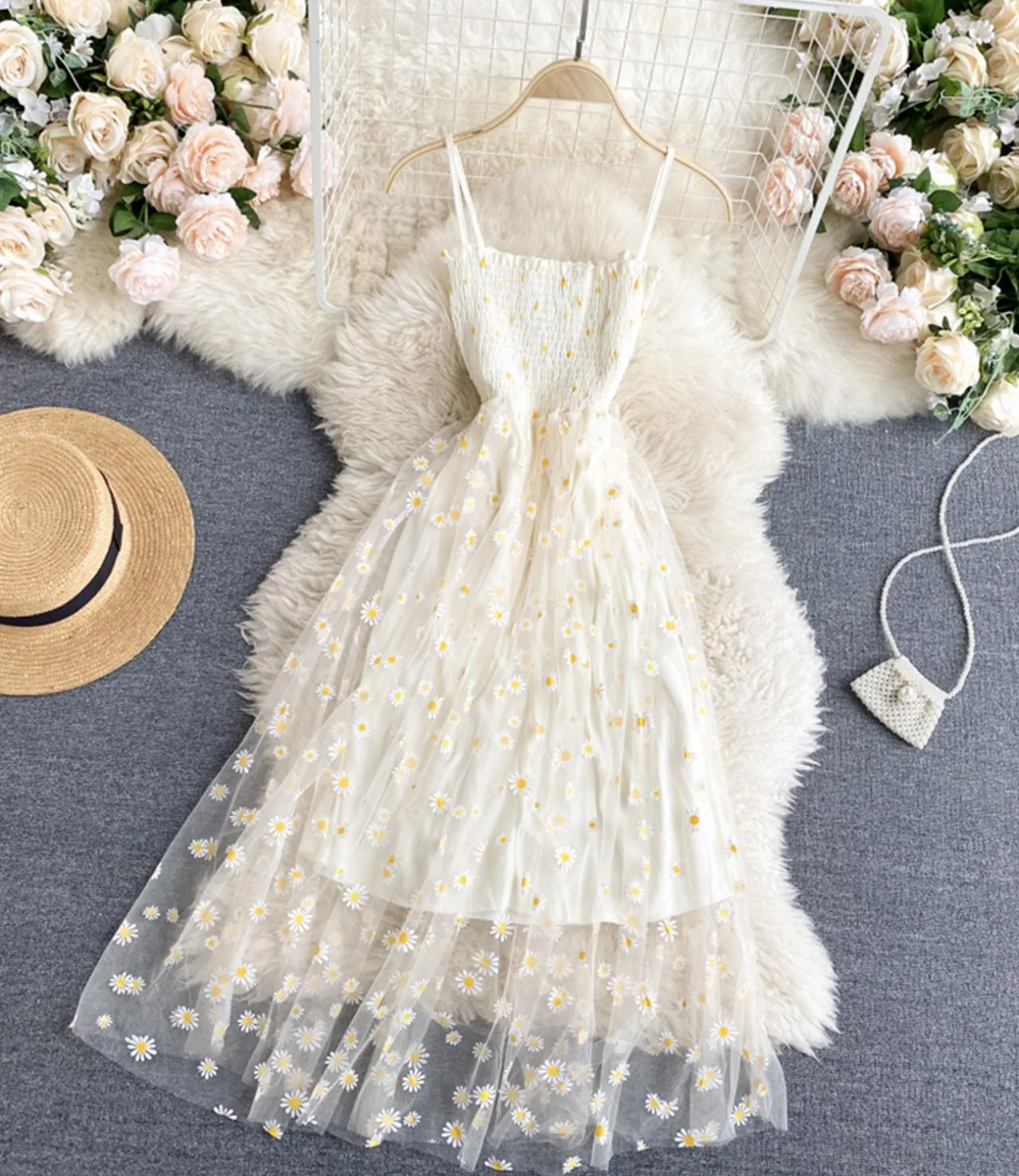 Cute A line tulle floral dress    S75