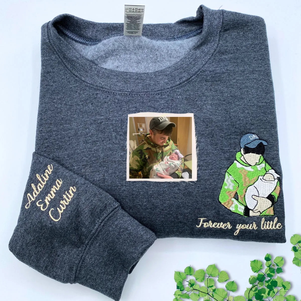 Daddy Sweatshirt or Hoodie, Embroidered Gift for Daddy with Photo Portrairt