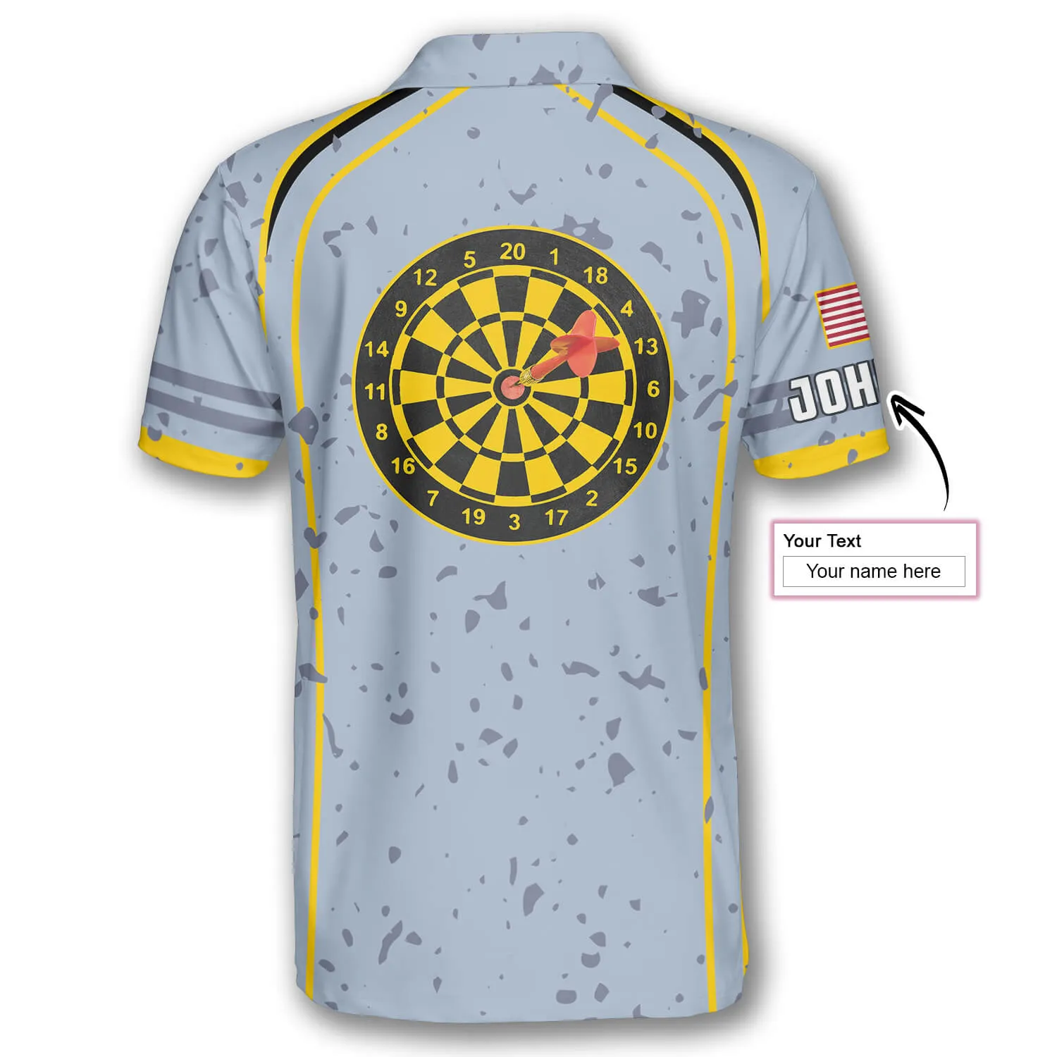 Darts Grunge Style Yellow Dart Board Custom Polo Shirts for Men, USA Dart Player