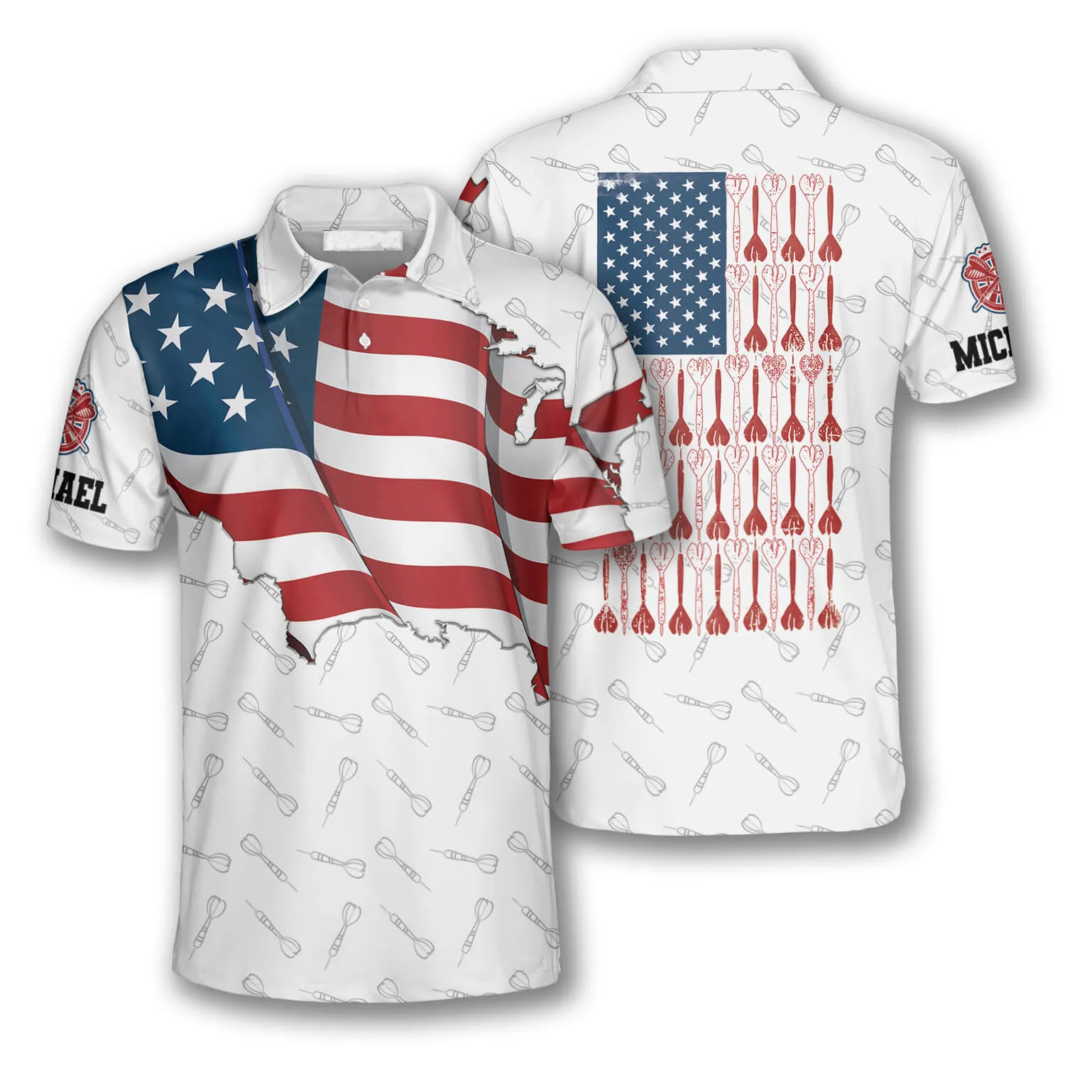 Darts Patriotic USA Flag White Custom Darts Shirts, US Flag 3D Shirt, Dart Shirt