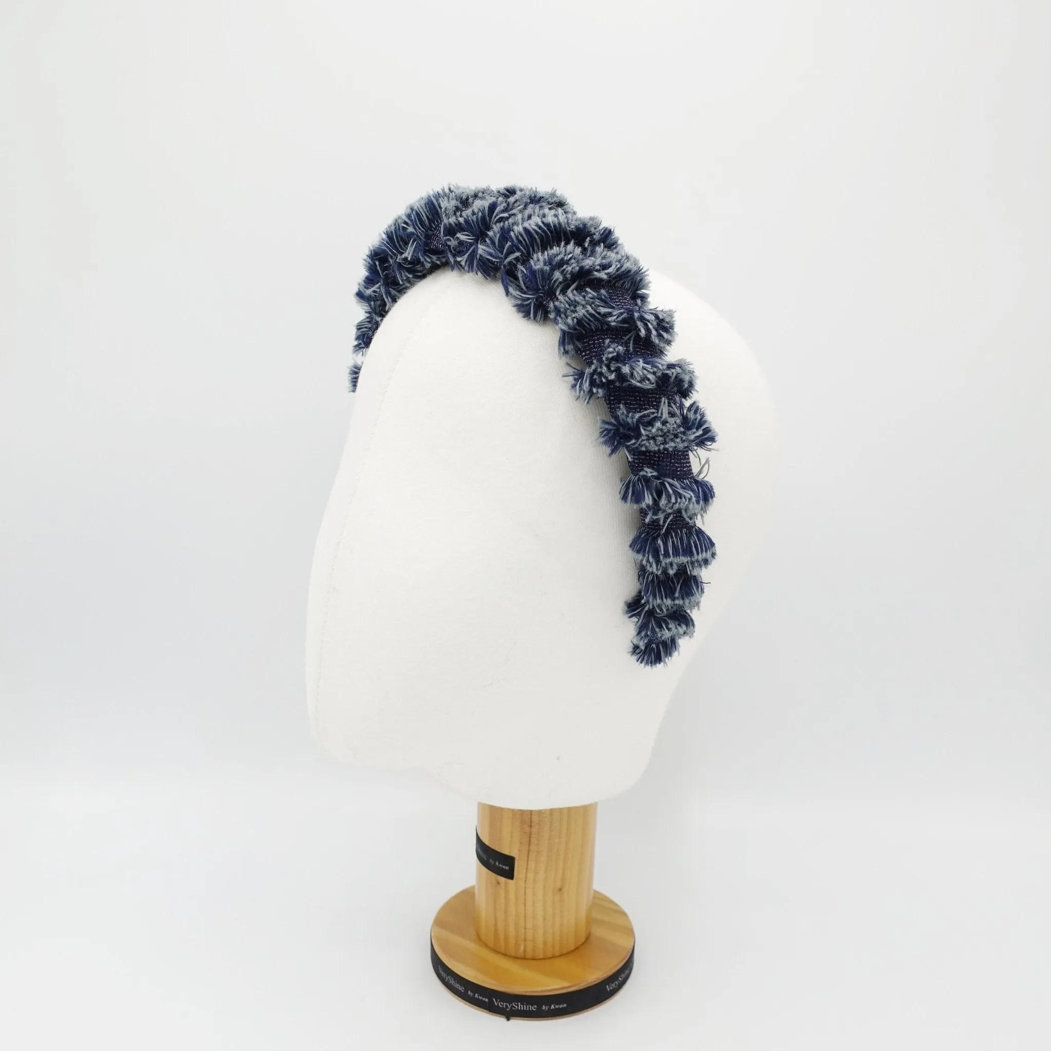 denim frayed edge padded wrap headband stylish hair accessory for women