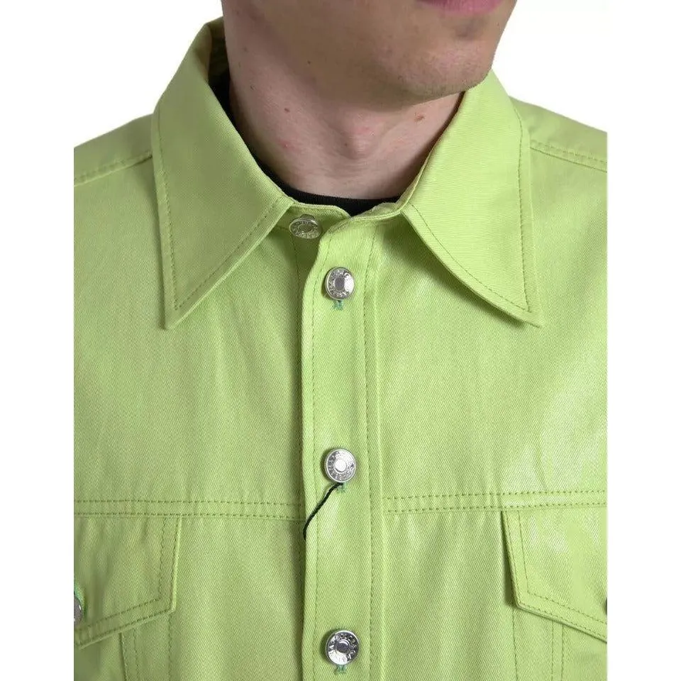 Dolce & Gabbana Green Cotton Collared Casual Button Down Shirt