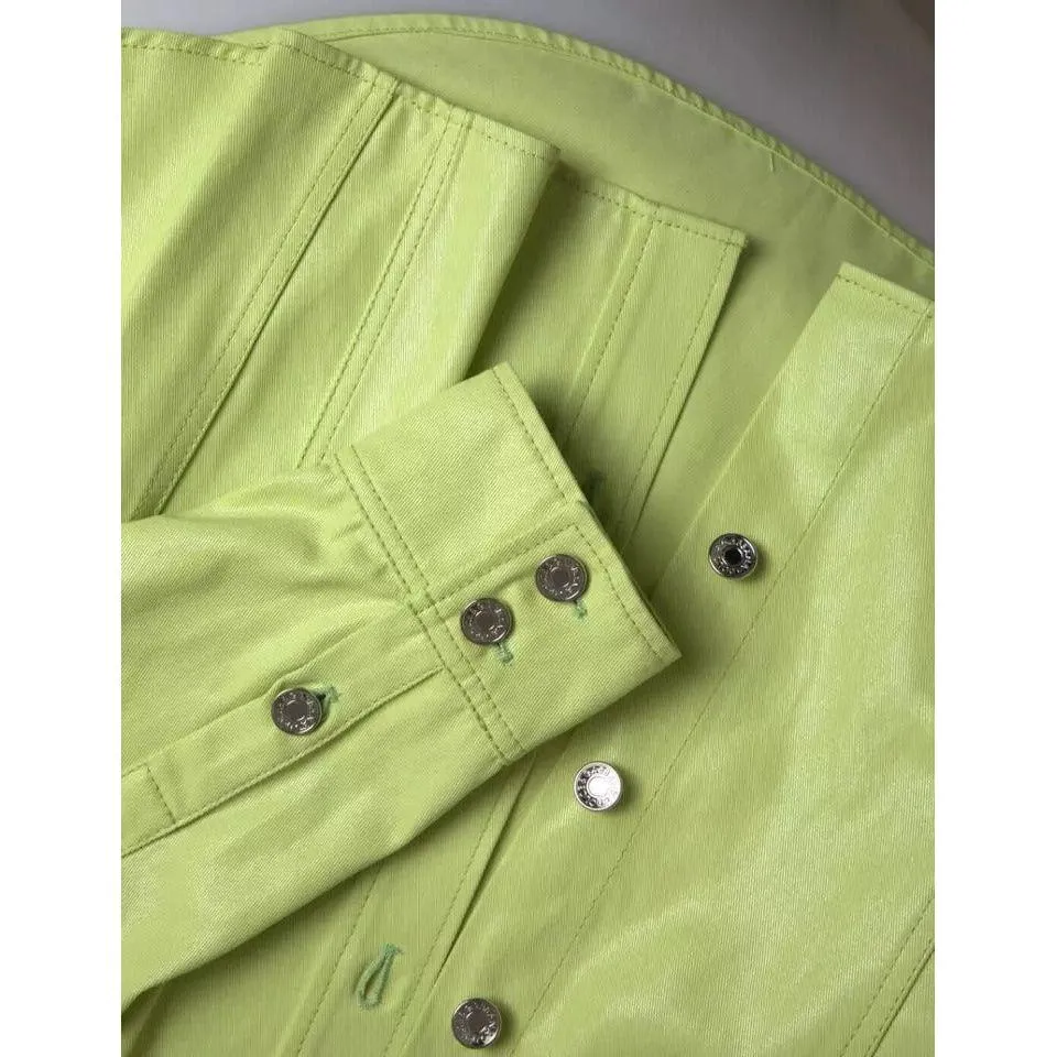 Dolce & Gabbana Green Cotton Collared Casual Button Down Shirt