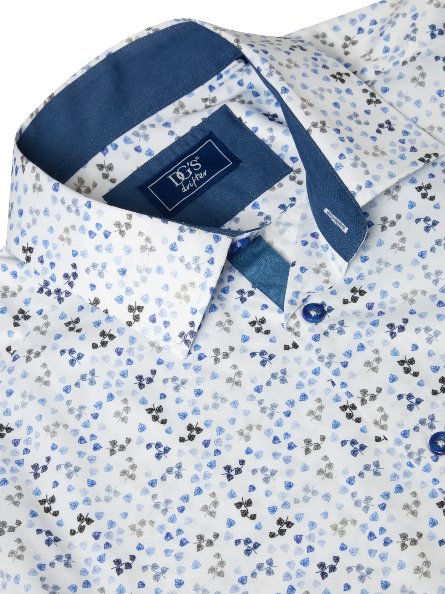 DRIFTER Blue Leaf Pattern Long Sleeve Shirt