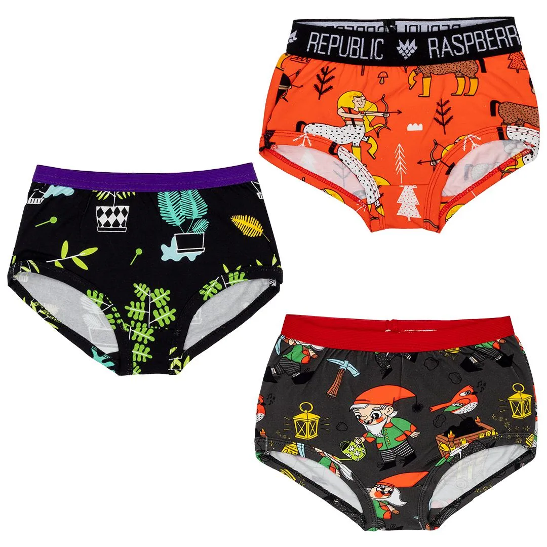 Enchanted Forest Orange, Plantastic, & Best Gnomies Briefs, 3-Pack - 2 Left Size 7-9 & 9-11 years