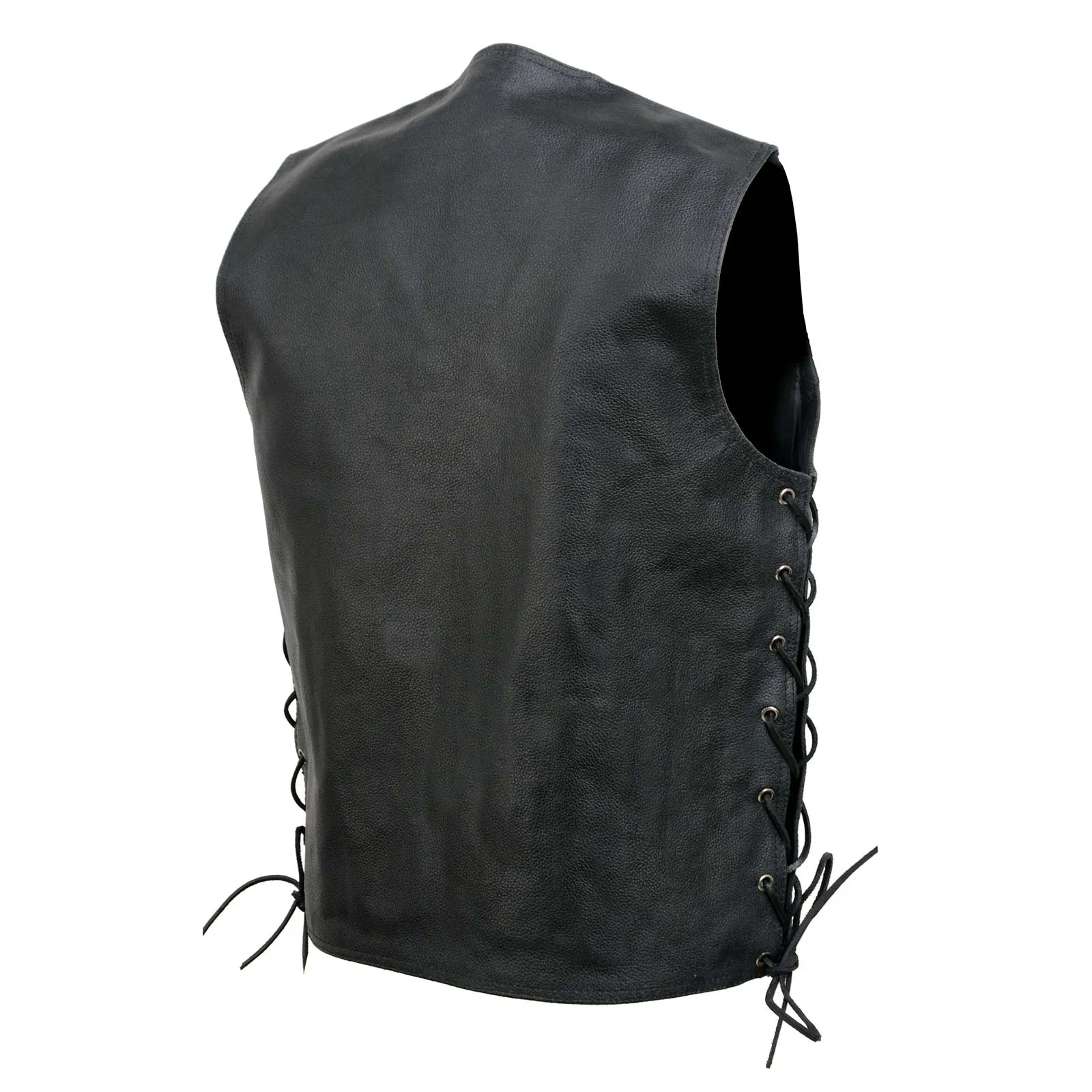 Event Leather EL5360 Black Motorcycle Leather Vest with Denim Style Pockets -Riding Club Adult Vests