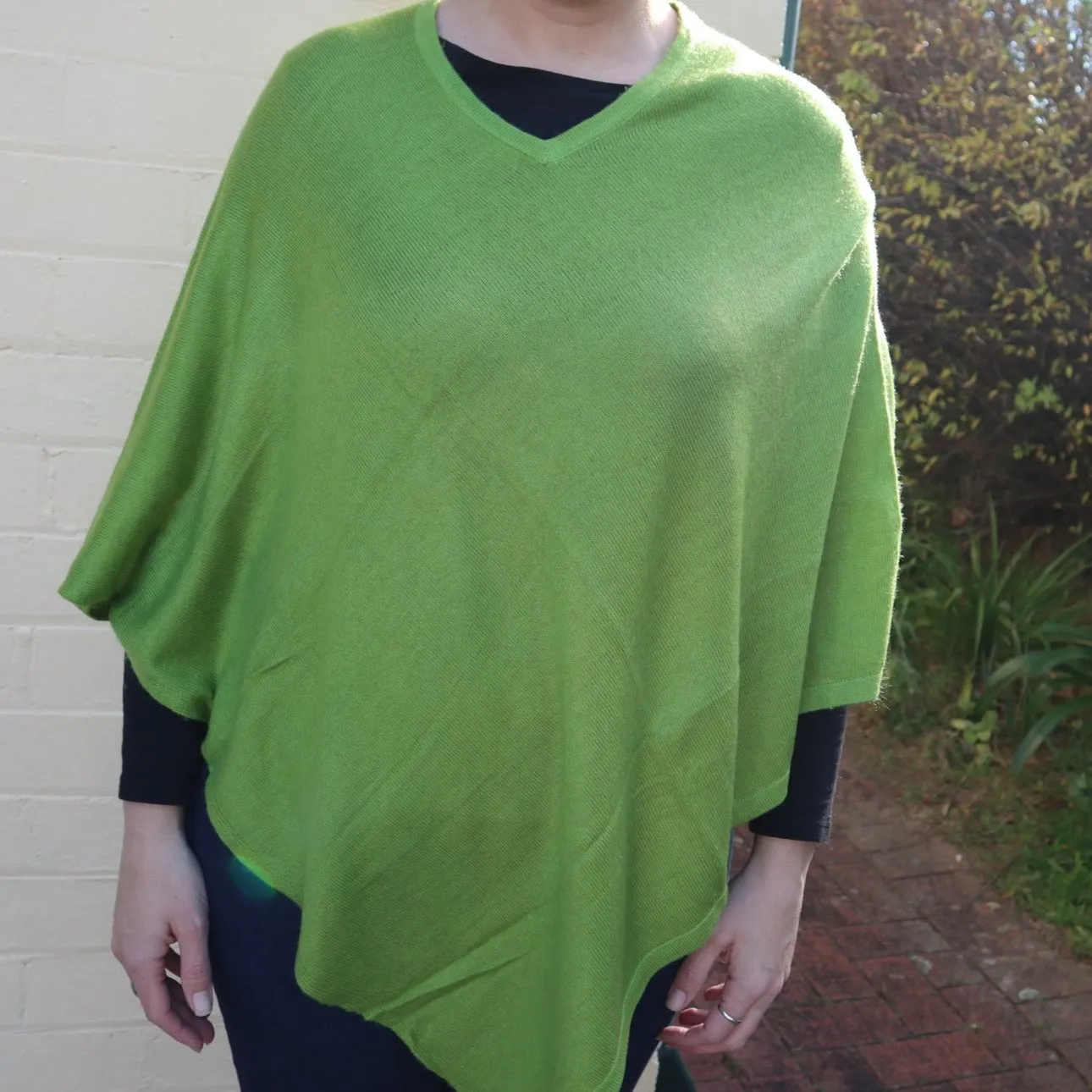 Fair Trade V Neck Cashmere Poncho - Green