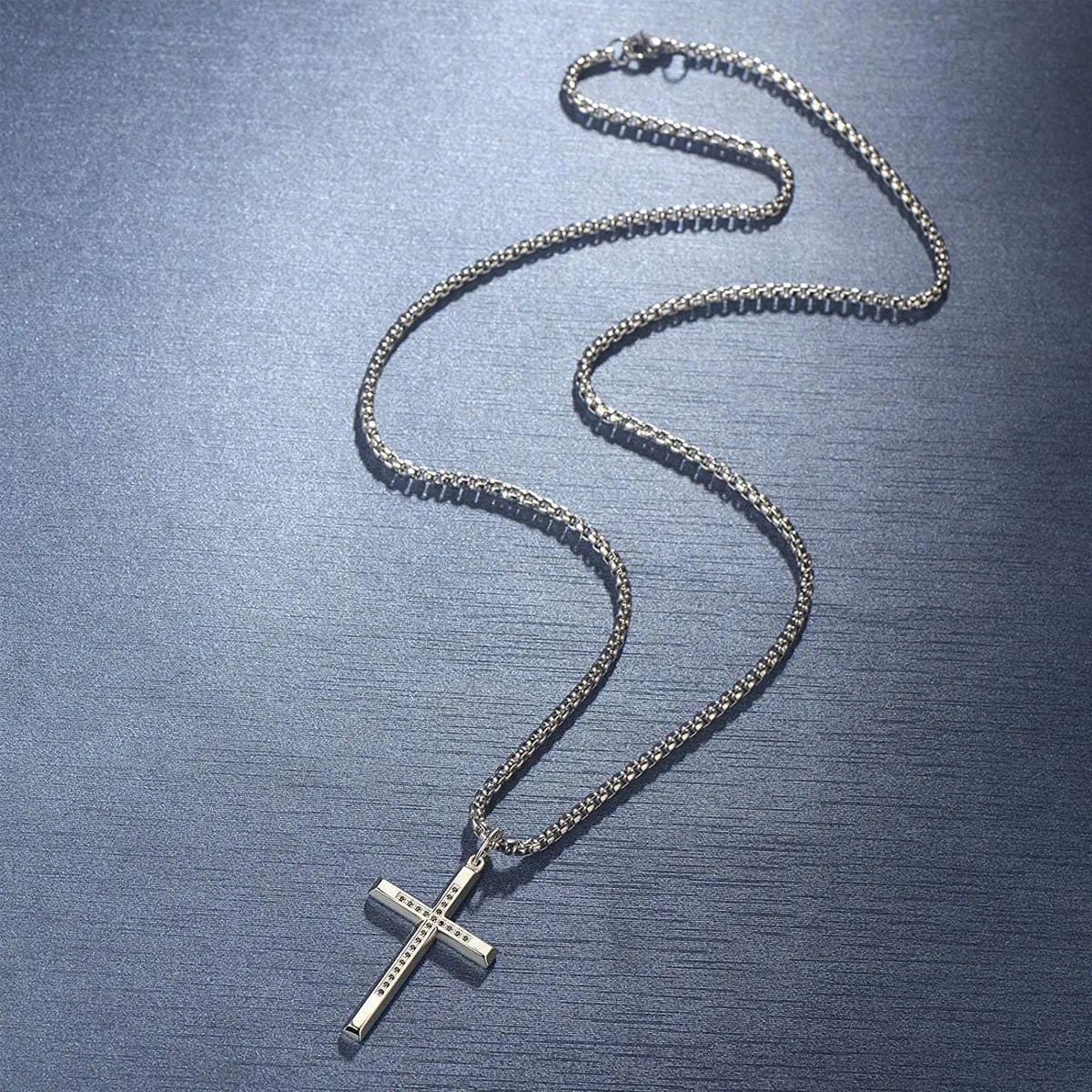 Fancime Men's Sterling Silver & Black Stone Cross Pendant Necklace 24 Inches