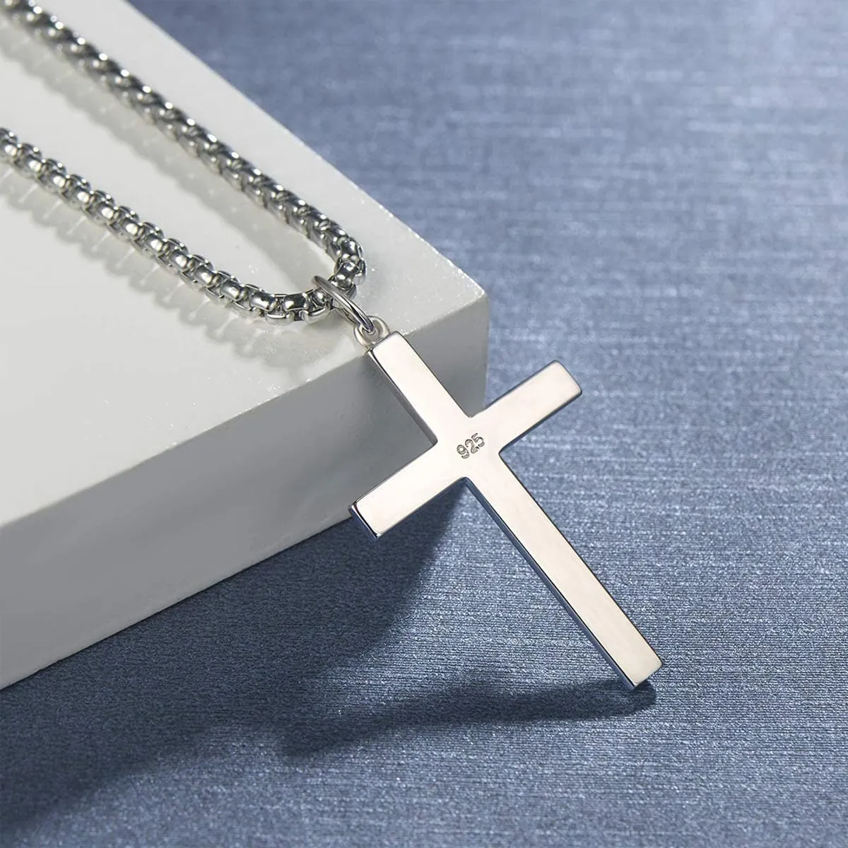 Fancime Men's Sterling Silver & Black Stone Cross Pendant Necklace 24 Inches