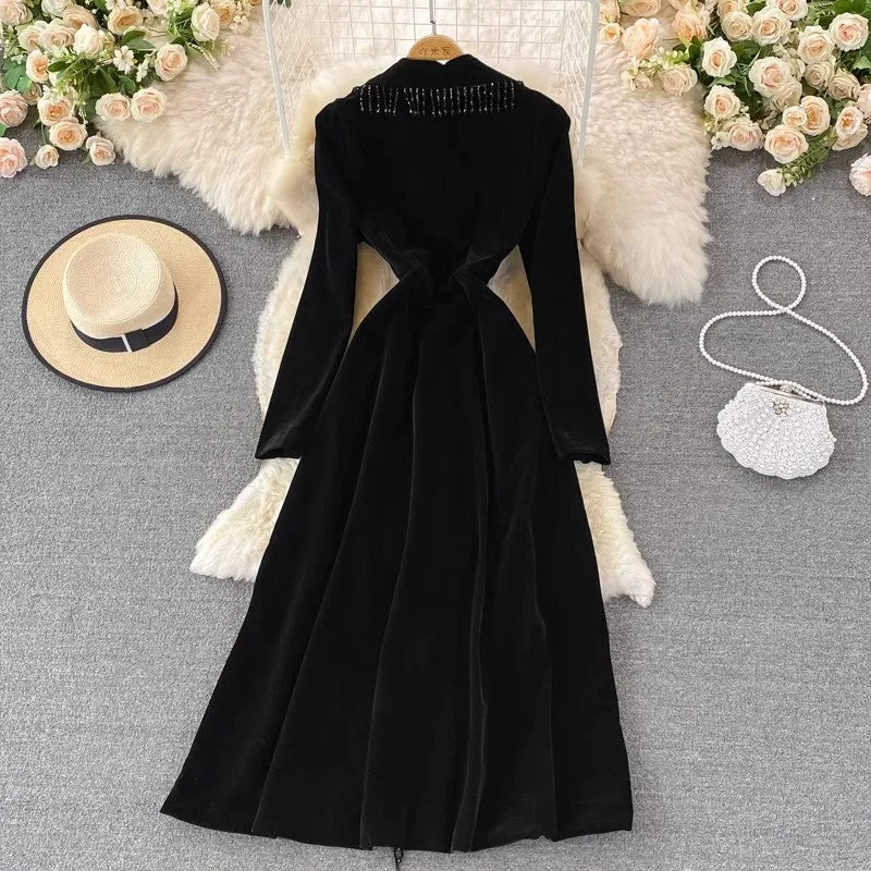 Fashion Velvet Long Skirt Jacket Dress    S4173