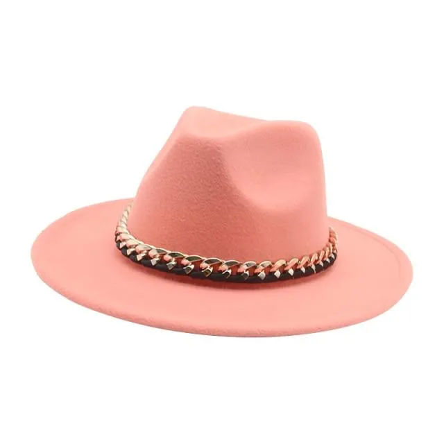 Fashionable Fedoras For Women Felted Chain Belt Casual Hats For Women