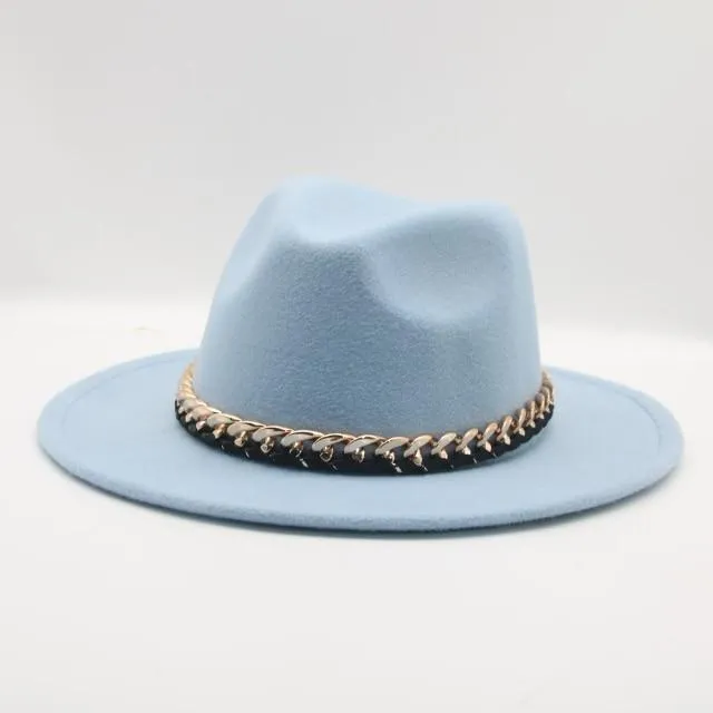 Fashionable Fedoras For Women Felted Chain Belt Casual Hats For Women