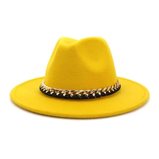 Fashionable Fedoras For Women Felted Chain Belt Casual Hats For Women