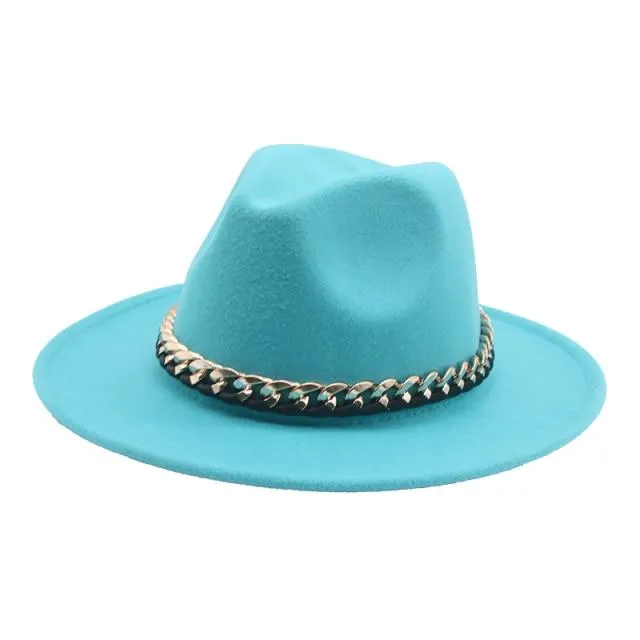 Fashionable Fedoras For Women Felted Chain Belt Casual Hats For Women