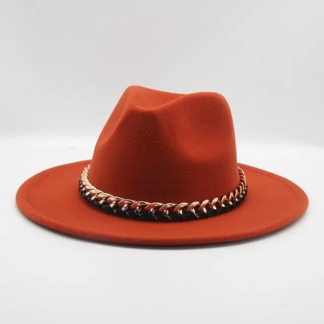 Fashionable Fedoras For Women Felted Chain Belt Casual Hats For Women