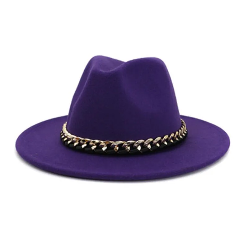 Fashionable Fedoras For Women Felted Chain Belt Casual Hats For Women