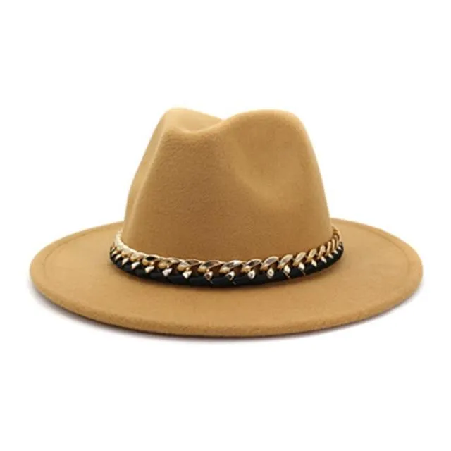 Fashionable Fedoras For Women Felted Chain Belt Casual Hats For Women